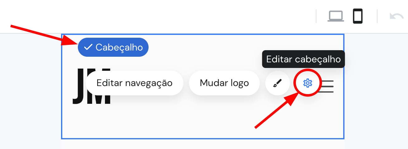 Abrir as configurações do cabeçalho