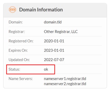 O status do domínio OK no Whois