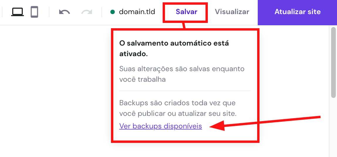 Acessando os backups de um site criado com o Hostinger Website Builder