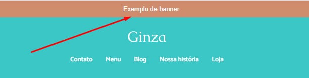 Um banner com texto estático acima do menu de navegação do site