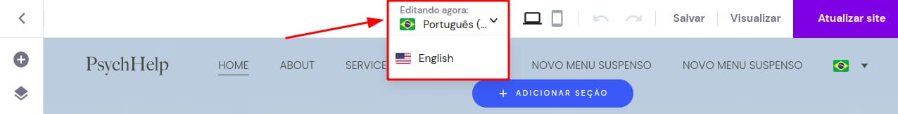 Interface do Criador de Sites da Hostinger