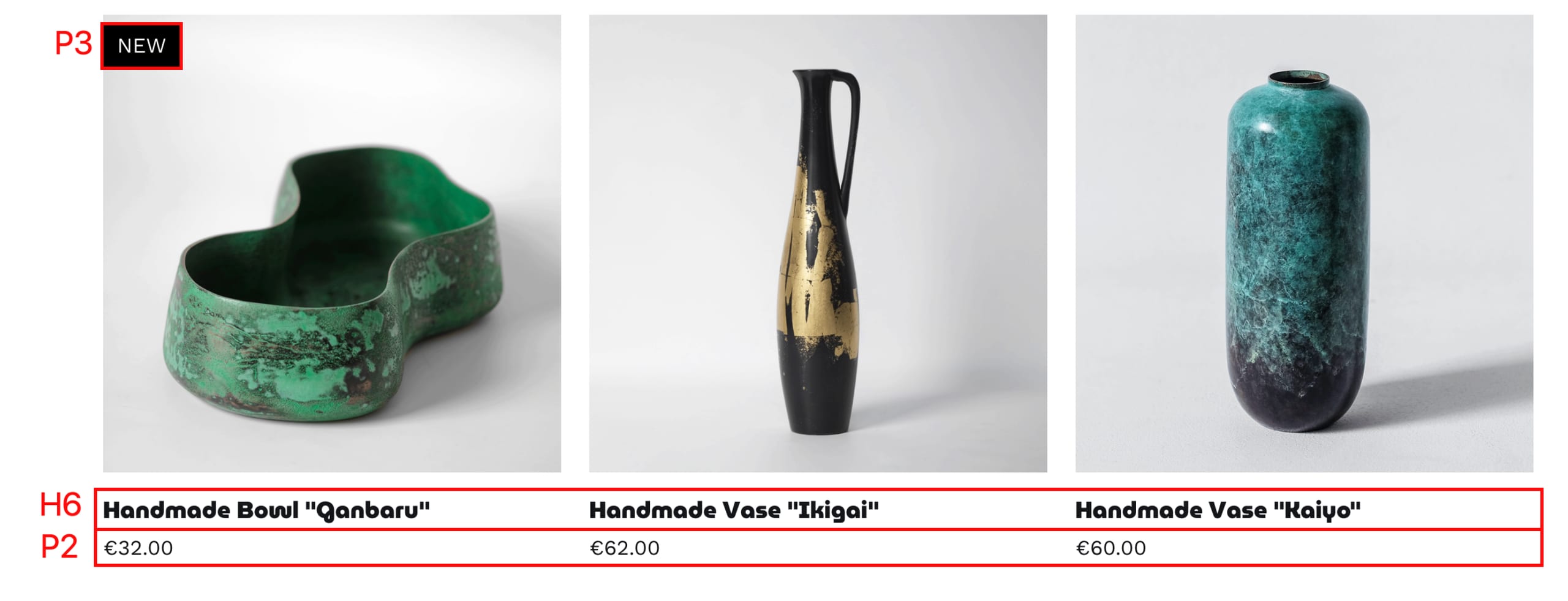 Estilo de texto em uma seção de lista de produtos