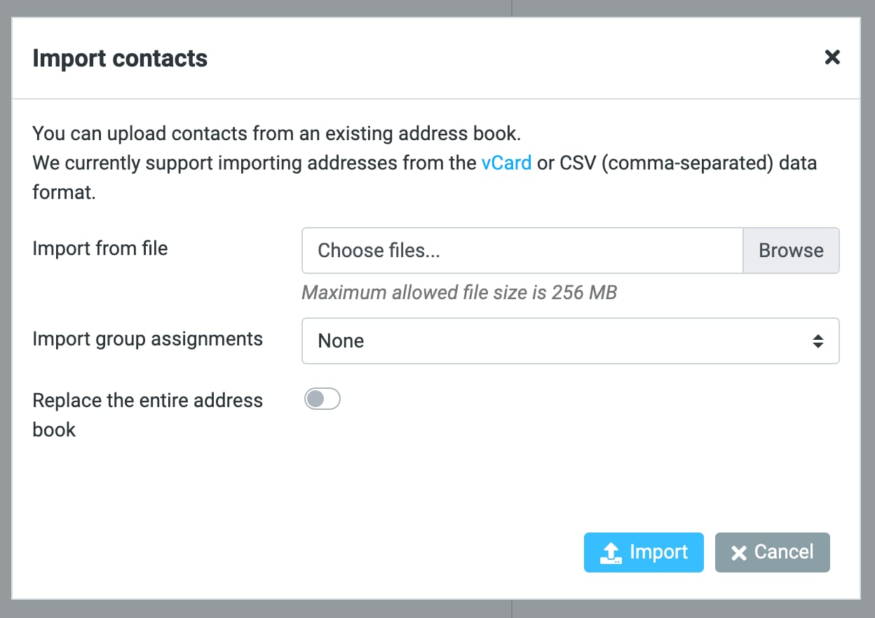 Importando contatos para o Hostinger Email