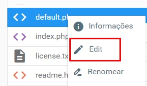 A opção de edição do Gerenciador de arquivos