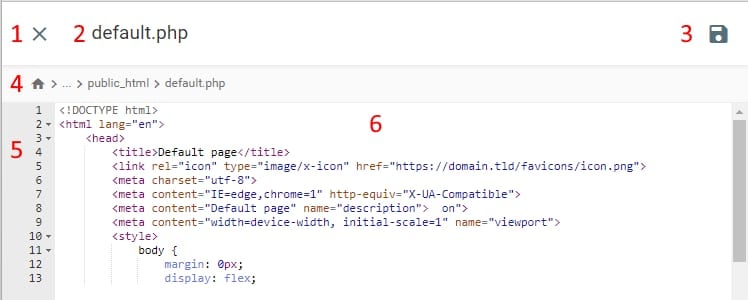 As seções e botões do Editor de arquivos