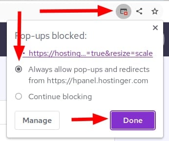 Ativação de pop-ups e redirecionamentos no navegador