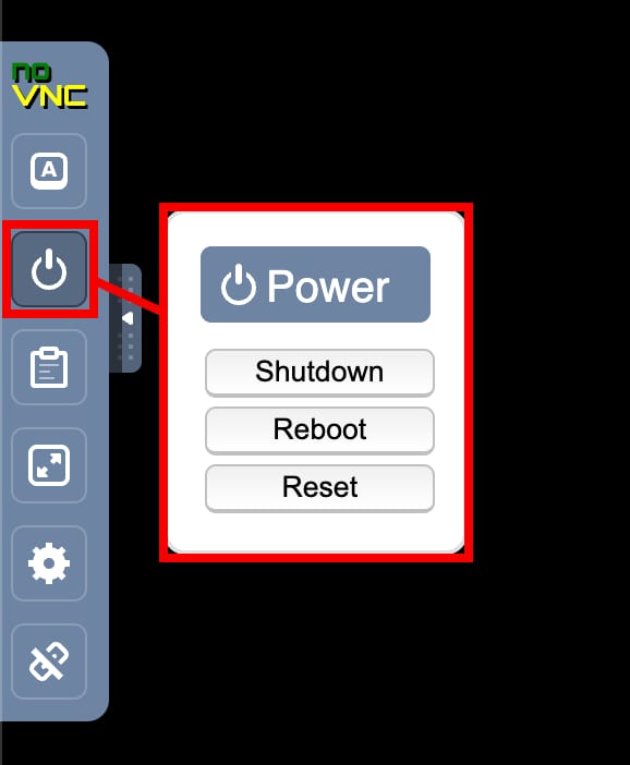 O botão Power no terminal do navegador
