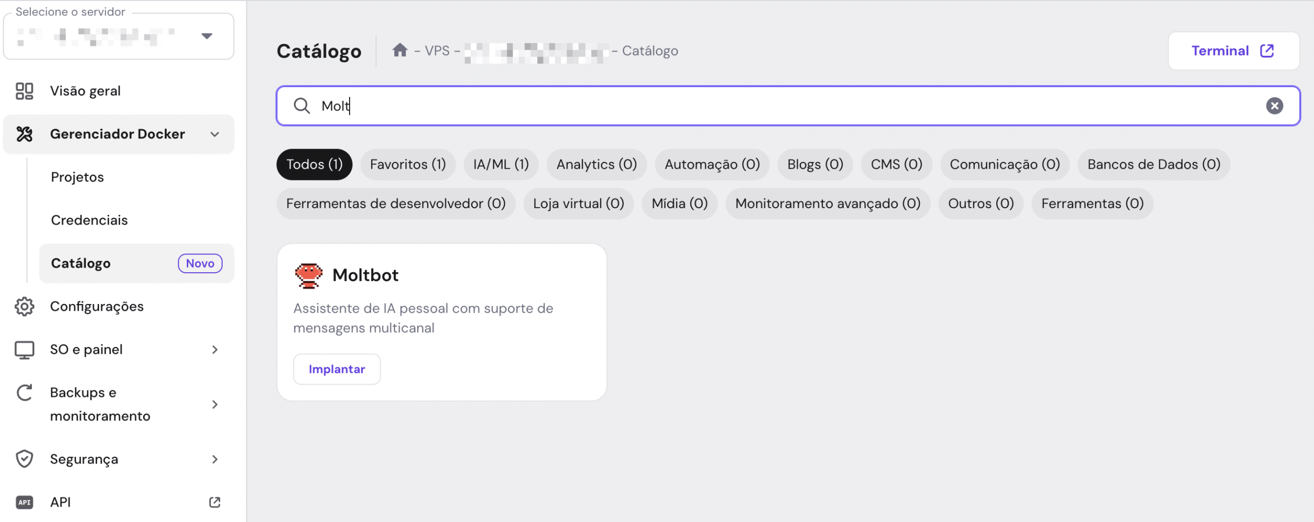 Catálogo Moltbot Docker na Hostinger