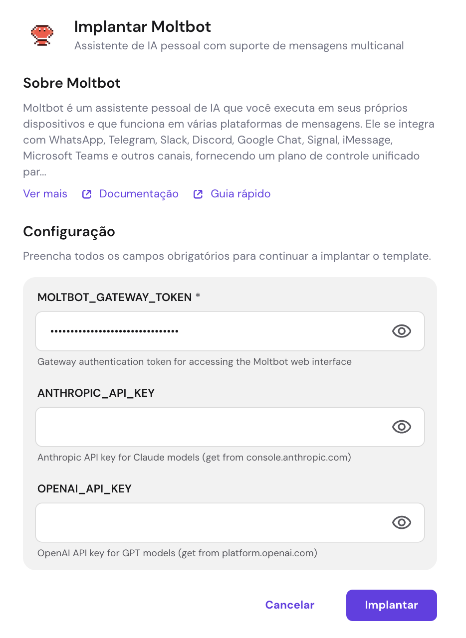 Configuração do Moltbot na Hostinger