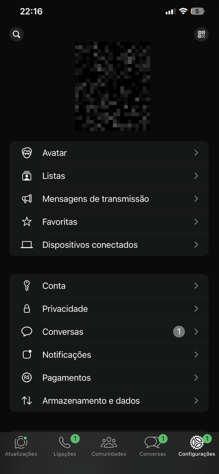 Configurações do WhatsApp