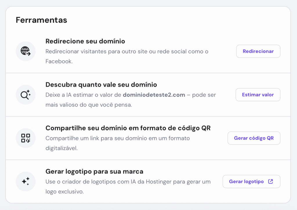 ferramentas de domínio no hpanel