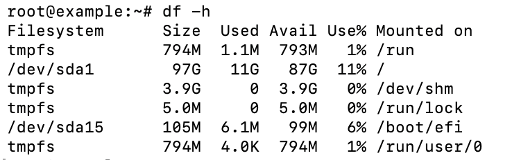 A saída do comando df
