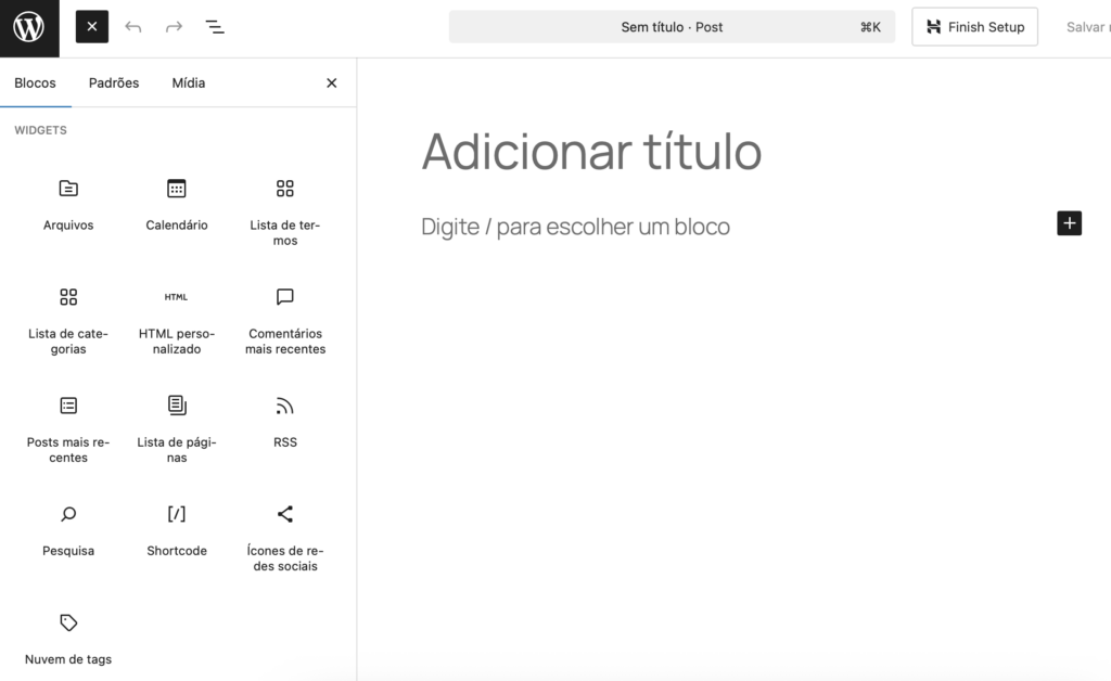 widgets wordpress em tema de blocos