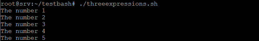 saída de comando bash for loop com três expressões