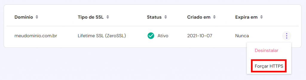 opção de forçar https no hpanel