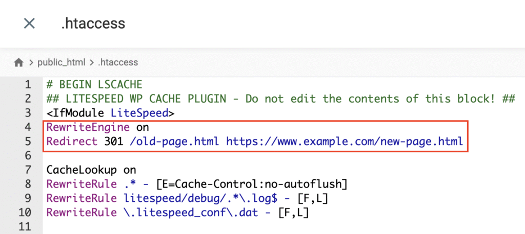 configurando redirecionamento 301 no arquivo .htaccess