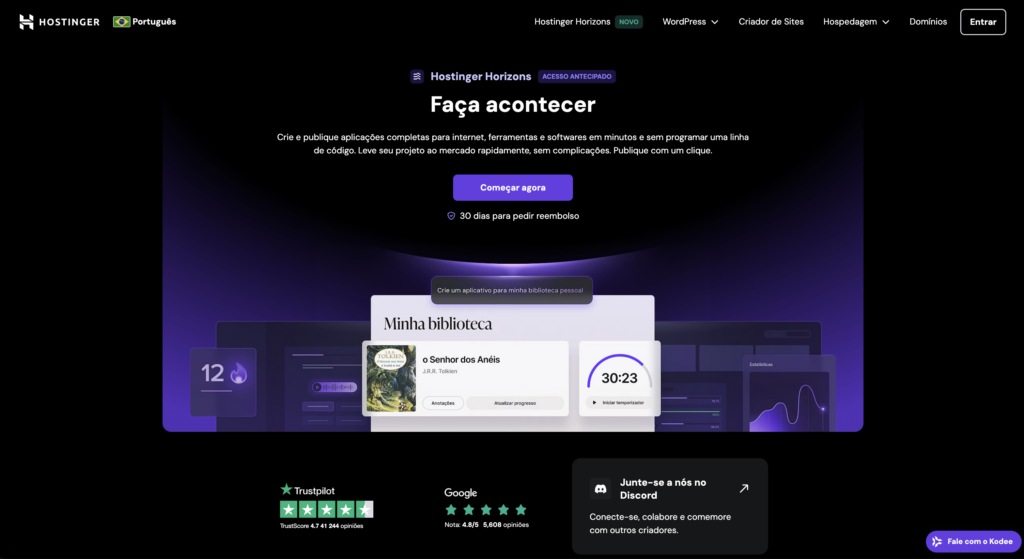 página oficial do hostinger horizons