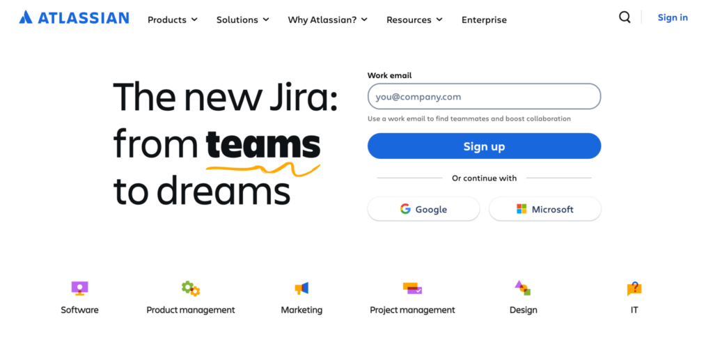 página inicial da atlassian