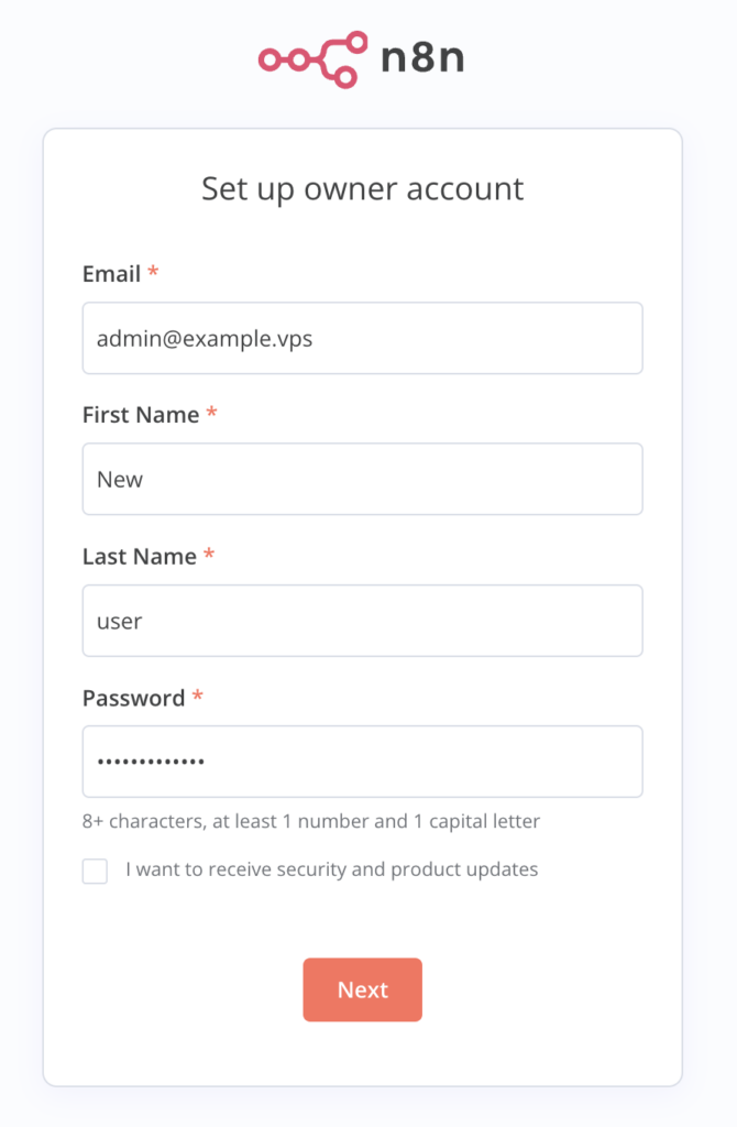 criando conta no n8n
