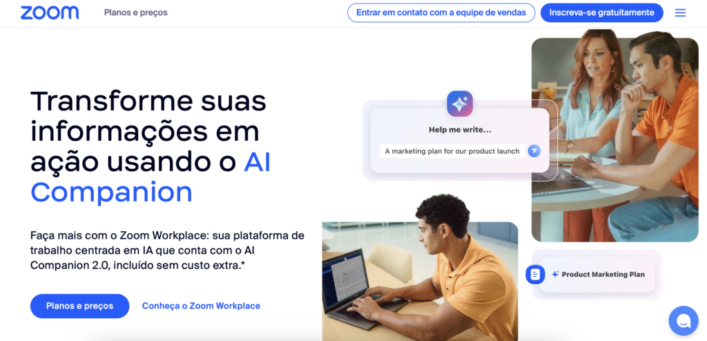 página inicial do zoom