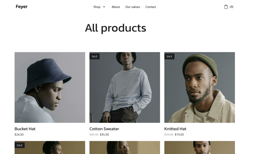 página de loja em site criado no criador de sites da hostinger