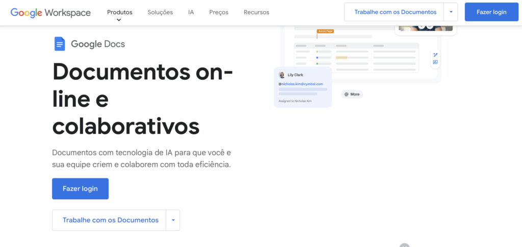 página inicial do google docs