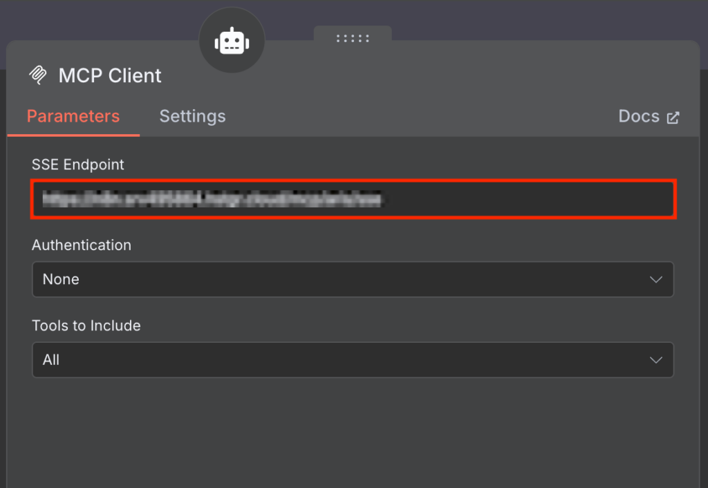 Configuração do ponto de extremidade do nó cliente MCP no n8n