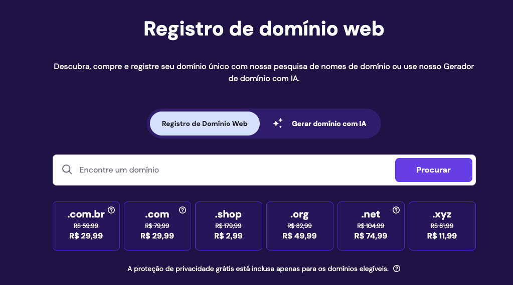 registro de dominio na hostinger
