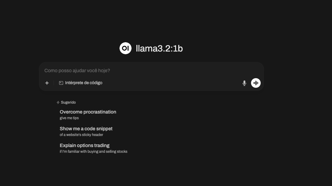 página para fornecer comandos no ollama