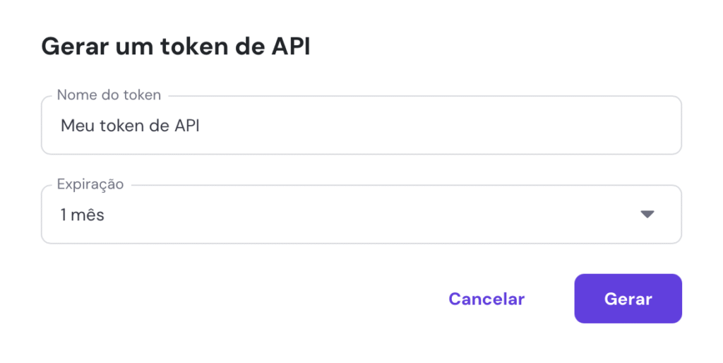 opção de gerar token de api no hpanel