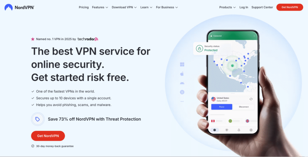 landing page da nordvpn