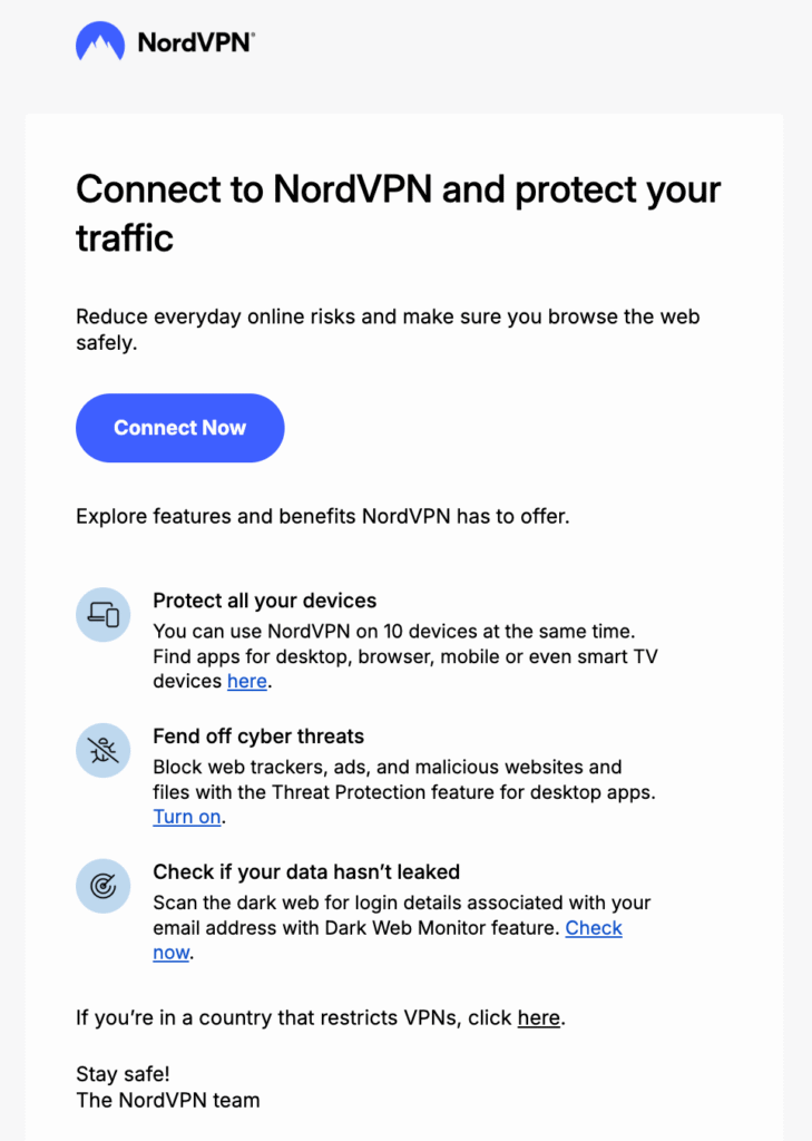 email de boas vindas da nordvpn