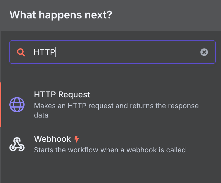 Nó de solicitação HTTP no n8n, utilizado para fazer chamadas a APIs externas.