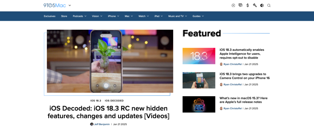 Página inicial do 9to5Mac