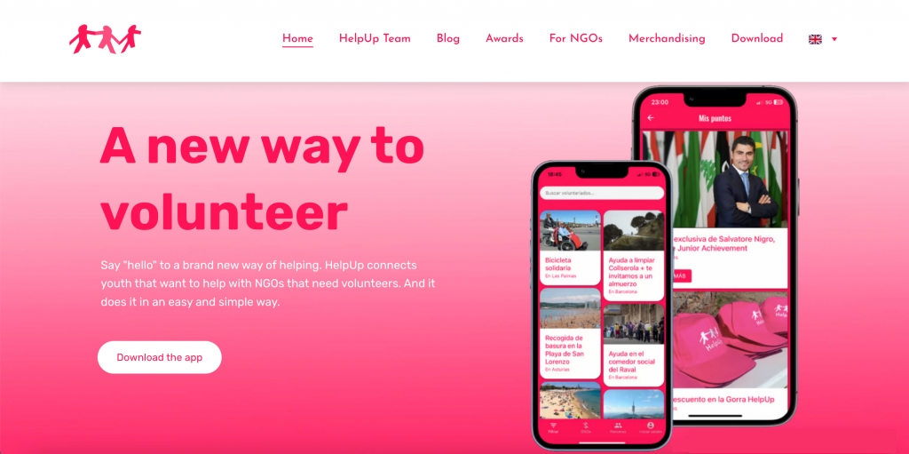 Página inicial do site informativo HelpUp