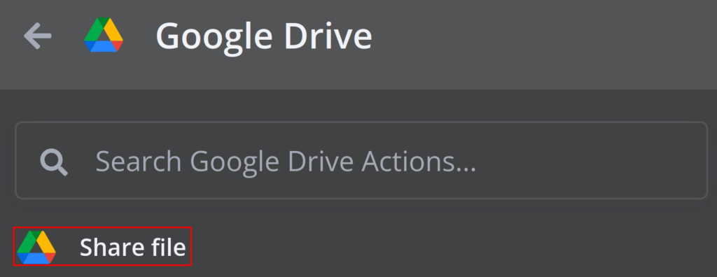 Lista de ações do Google Drive com 
