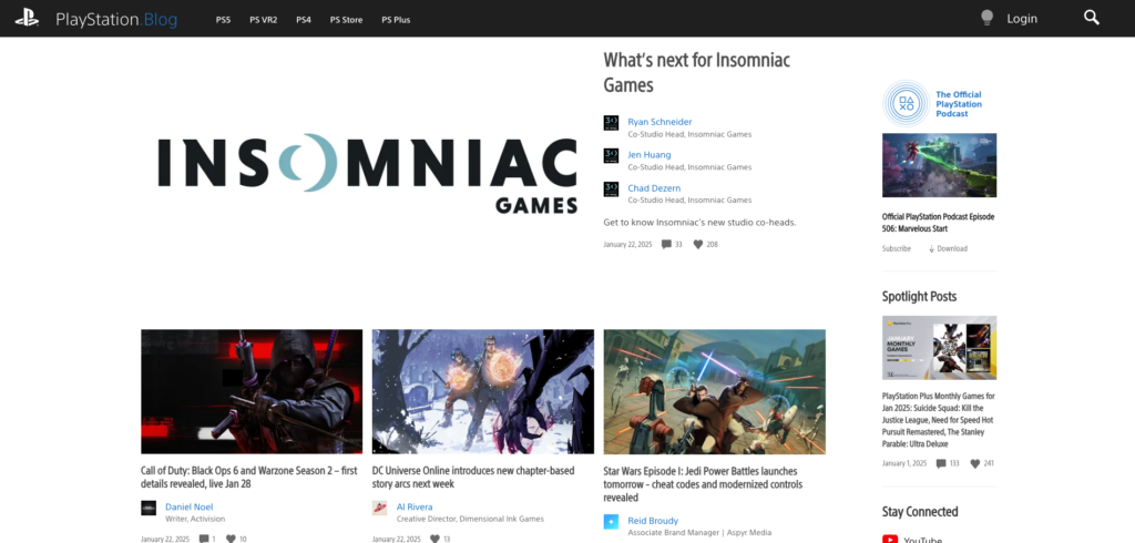 Página inicial do Playstation.Blog
