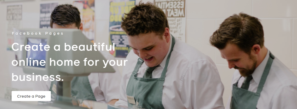 Captura de tela da página inicial das Páginas do Facebook 