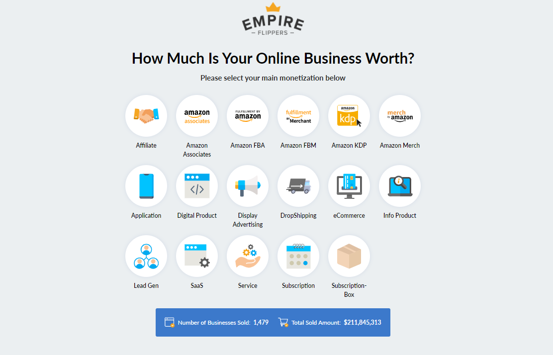 Captura de tela da página inicial da Empire Flippers