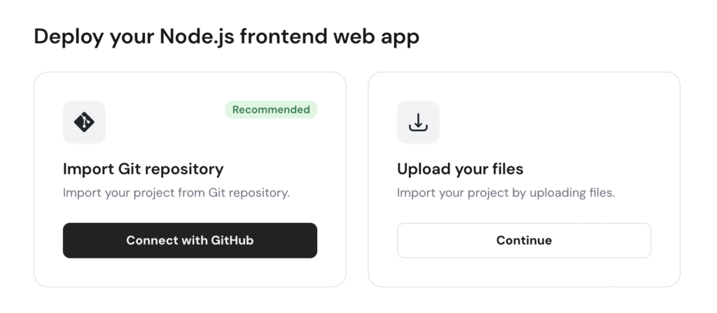Opções de implantação de hospedagem front-end em nuvem da Hostinger