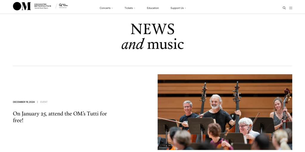 Página do blog da Orquestra Métropolitain