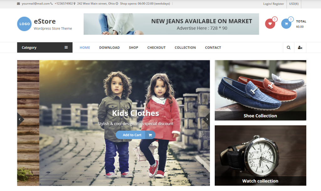 Página de demonstração da loja virtual