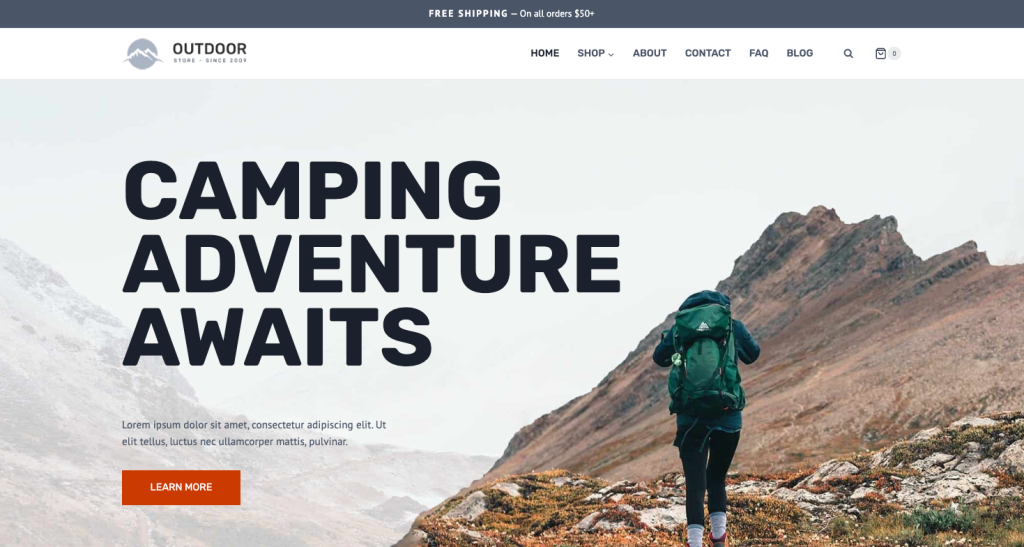 Página de demonstração do Kadence