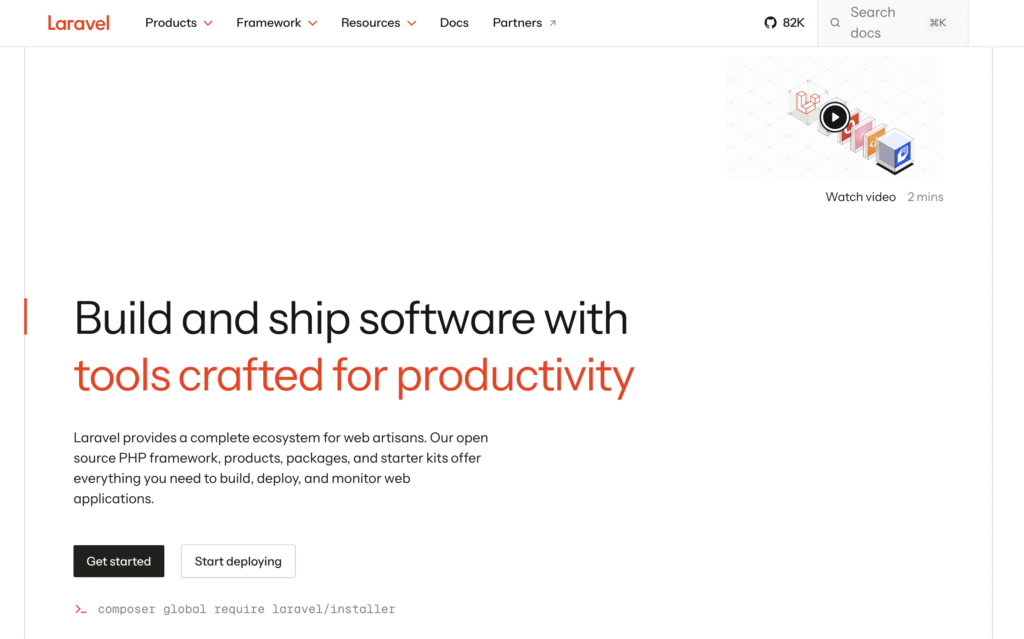 Página inicial oficial do Laravel