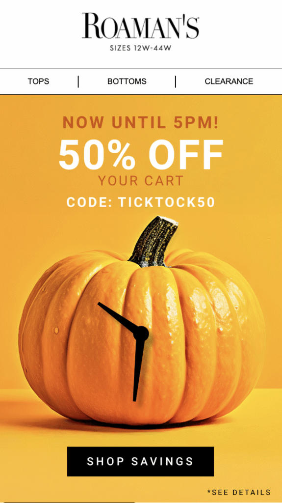 E-mail de recuperação do carrinho abandonado de Roaman