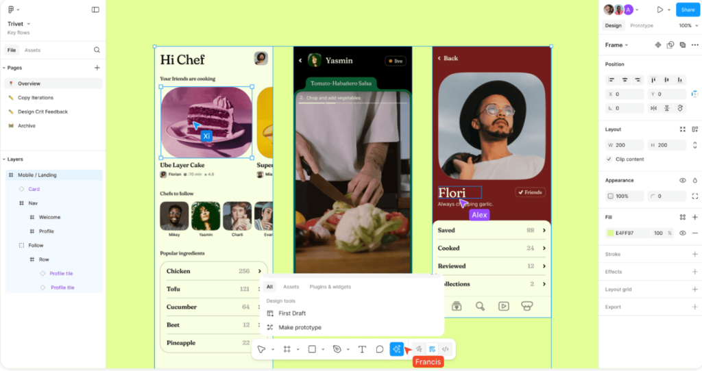Captura de tela que mostra a interface do usuário da ferramenta Figma.