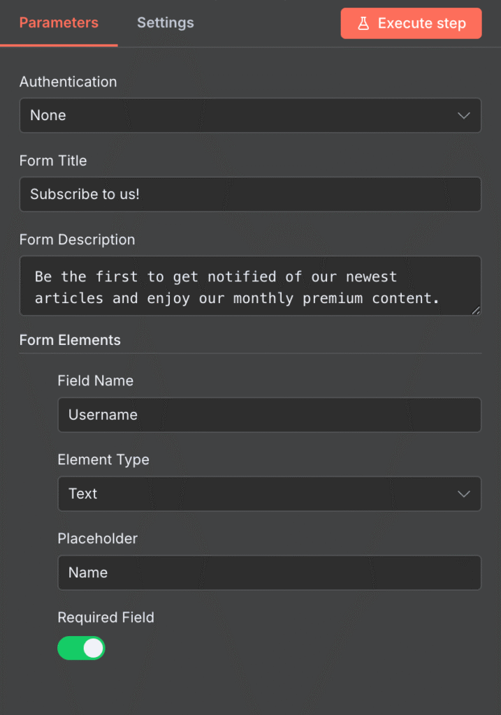 Configuração do nó de envio do formulário