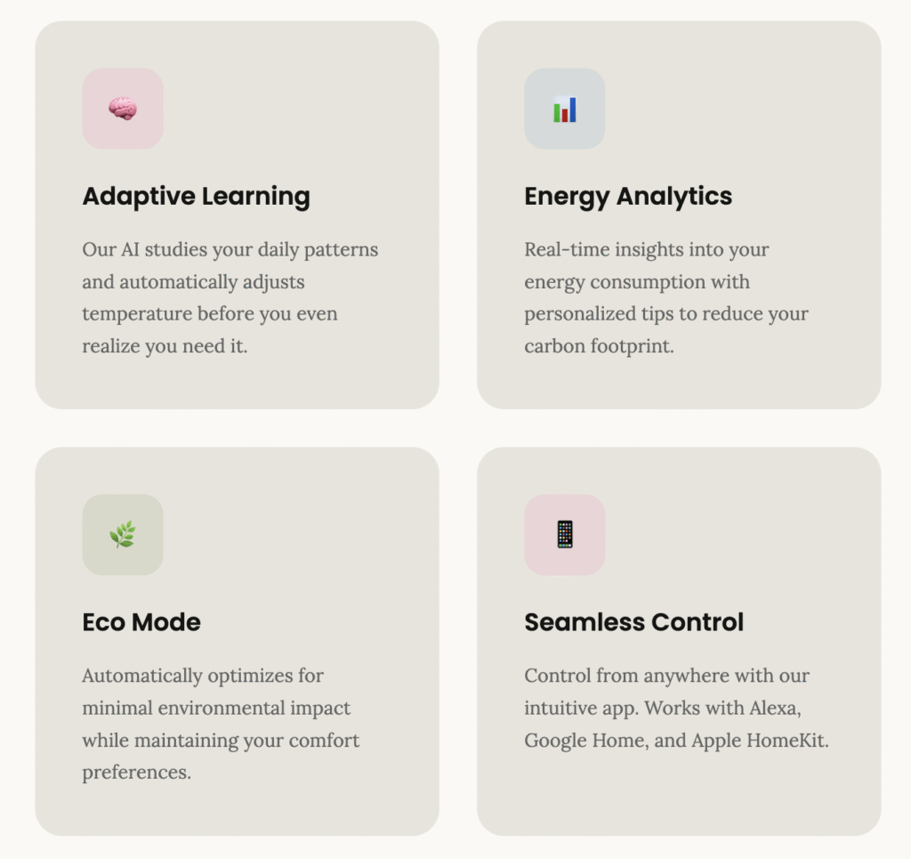 Prévia da página SmartHome com detalhes em rosa e cores da marca equilibradas.