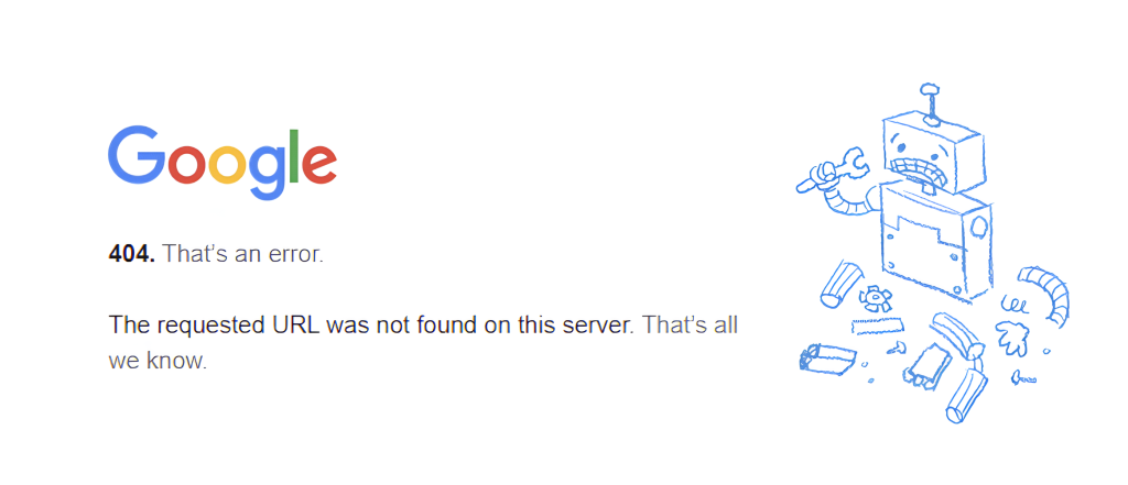Uma página de erro 404 no Google Chrome.