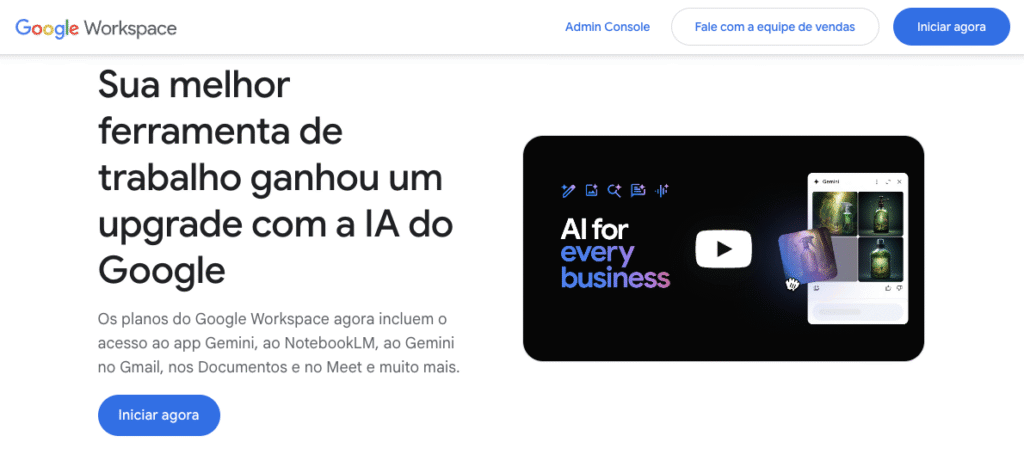 página do google workspace com IA